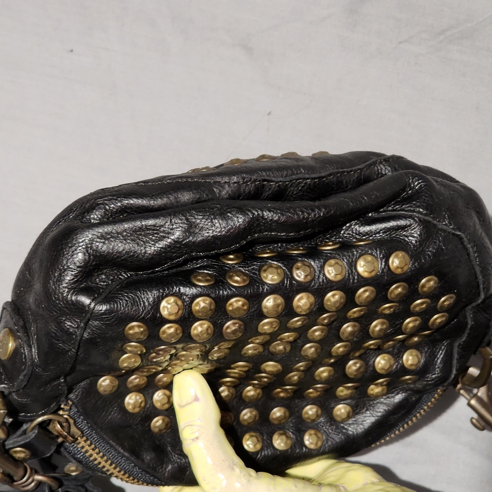 FRYE Black Circle-shaped Leather Studded Crossbody/Clutch/Wristlet - NWOT - Picture 5 of 7